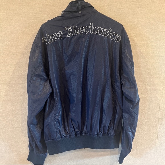 Live Mechanics Moto Jacket Well Established Black Striped Windbreaker XLarge Vtg - Picture 6 of 14